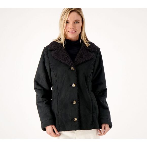 Susan Graver Women's Jacket Sz XS Weekend Bonded Faux Suede & Black A522817 - Picture 1 of 4